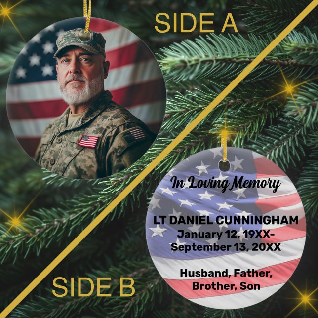 Military Veteran Memorial Custom Photo and Text Ceramic Ornament (Creator Uploaded)