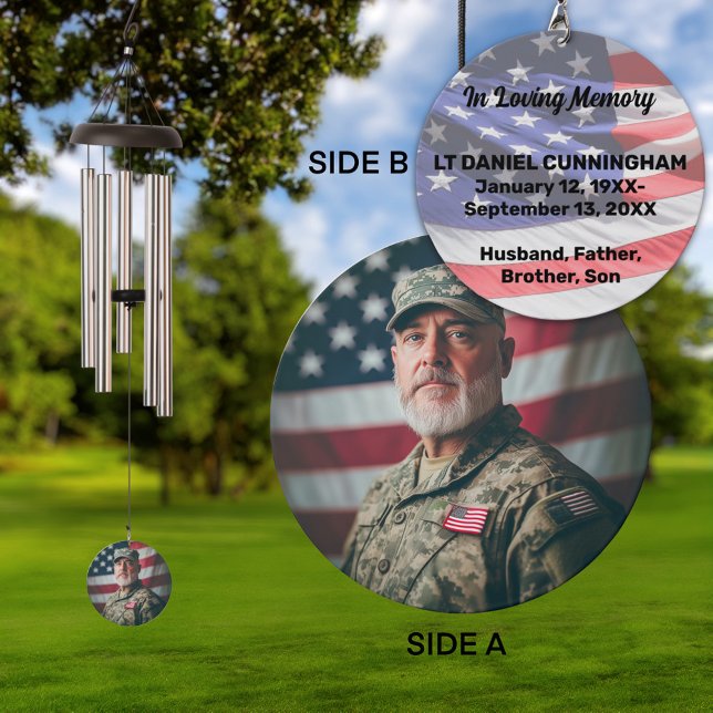 Military Veteran Memorial Custom Photo and Text Wind Chime (Creator Uploaded)