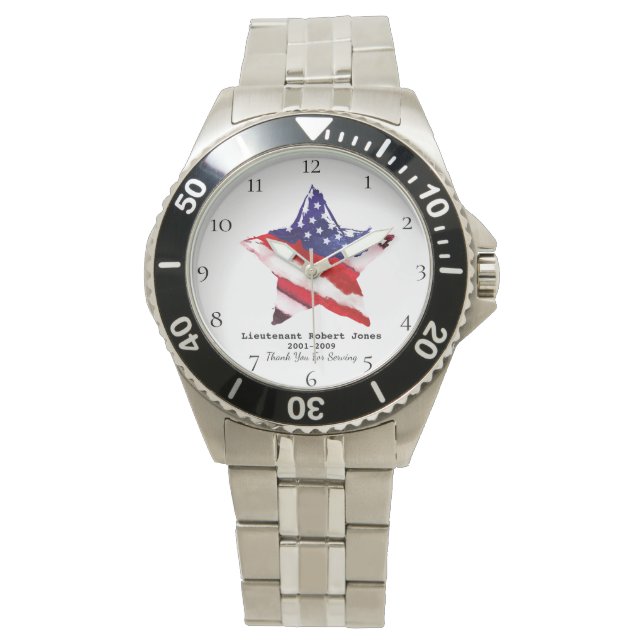 *~* Military Veteran Painted Red White Blue Flag Watch (Front)