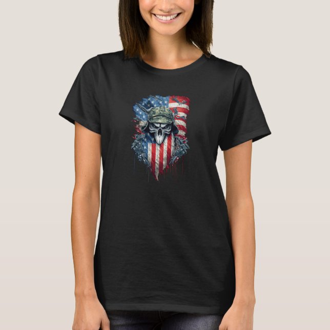 Military Veteran Patriotic American Flag  20 T-Shirt (Front)