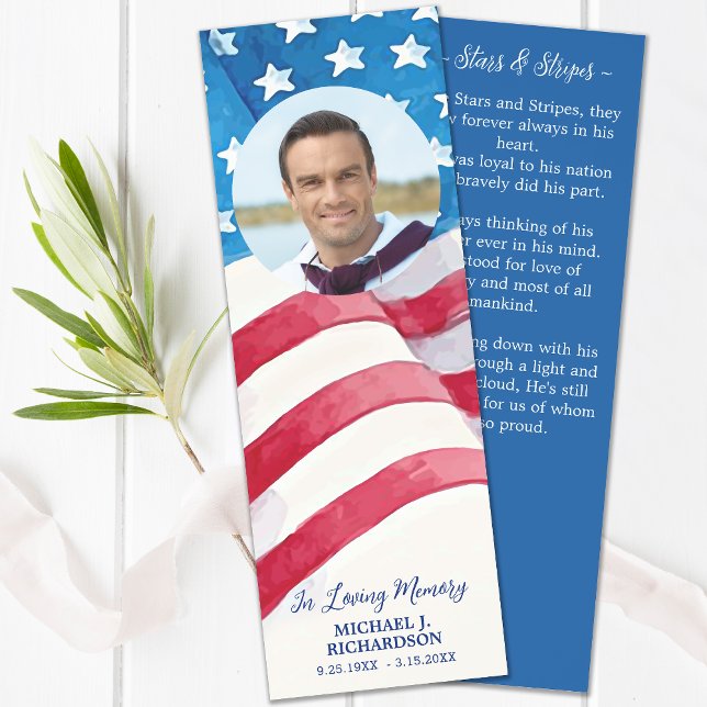 Military Veteran Photo Funeral Prayer USA Flag  Bookmarks (Creator Uploaded)