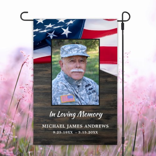 Military Veteran Photo Patriotic Memorial Cemetery Garden Flag