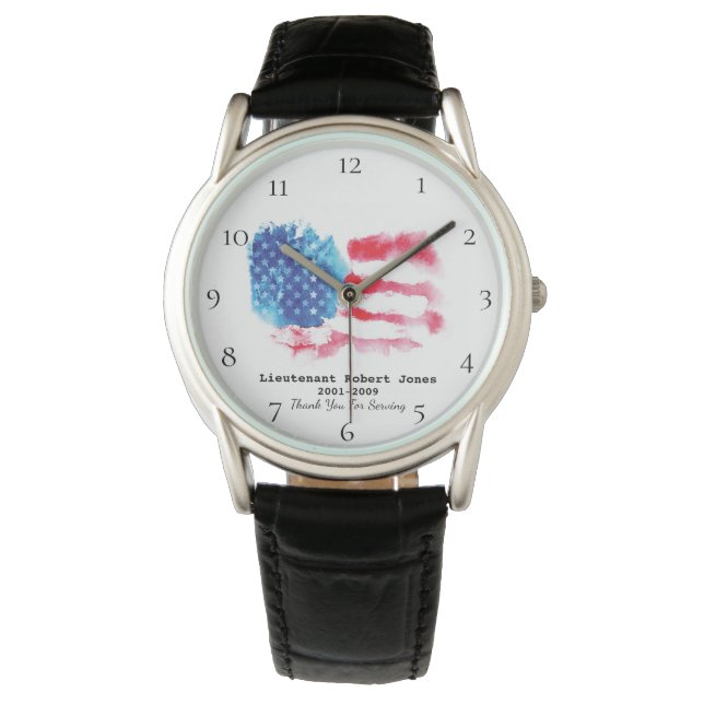 *~* Military Veteran Red White Blue Flag Watch (Front)