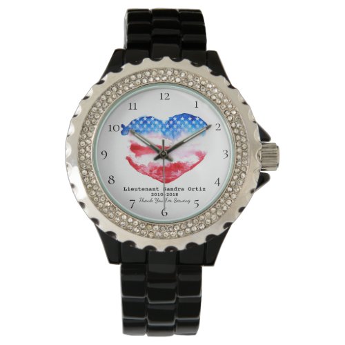  Military Veteran Red White Blue Heart Flag Watch