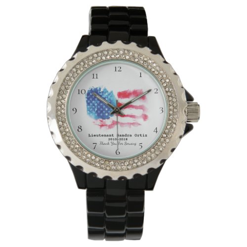  Military Veteran Red White Blue US Flag Ladys Watch