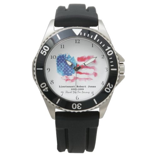  Military Veteran Red White Blue US Flag Watch