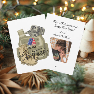 Military Veteran Soldier, USA Dog Tag, Christmas Holiday Card