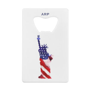 *~* Military Veteran Statue Liberty White Blue Red Credit Card Bottle Opener