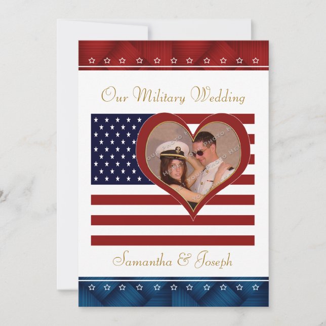 Military Wedding Invitation - Photo Flag Heart (Front)
