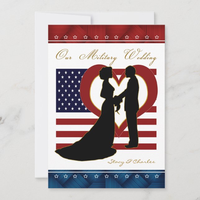 Military Wedding Invitation Silhouette Flag Heart (Front)