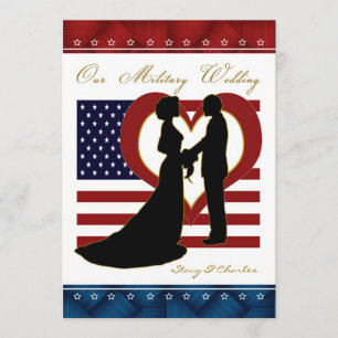 Military Wedding Invitation Silhouette Flag Heart