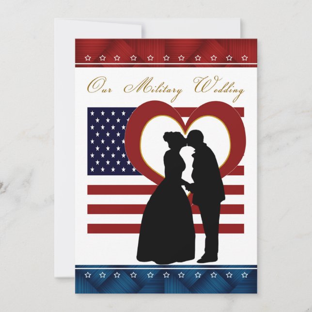 Military Wedding Invitation Silhouette Flag Heart (Front)