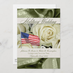 Military Wedding Invite Elegant White Roses