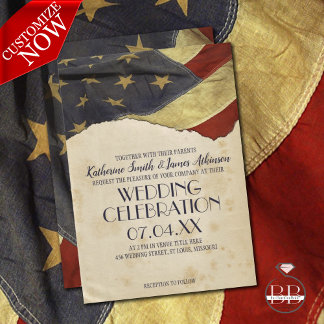 Military Wedding  Patriotic Vintage Flag Invitation