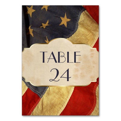 Military Wedding  Patriotic Vintage Flag Table Number