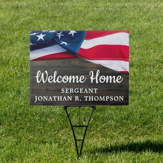 Military Welcome Home Marines Army US Flag Yard Sign (Insitu)