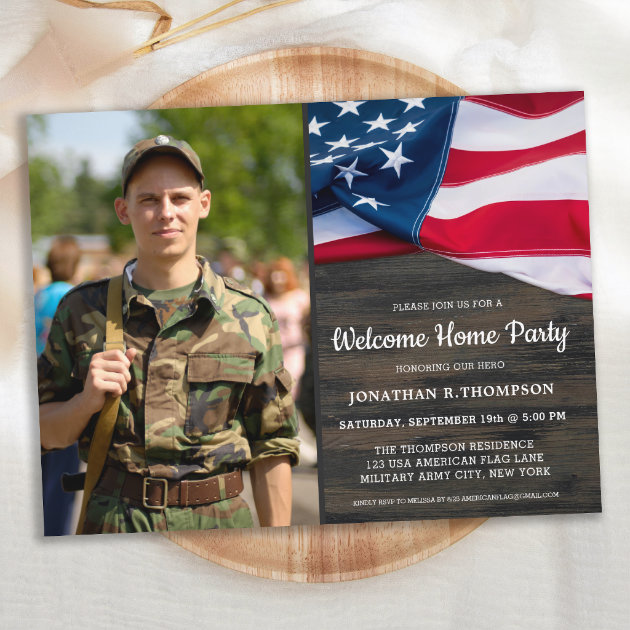 Military Welcome Home Party American Flag Invitation Postcard Zazzle   Military Welcome Home Party American Flag Invitation Postcard R 9prlc 630 