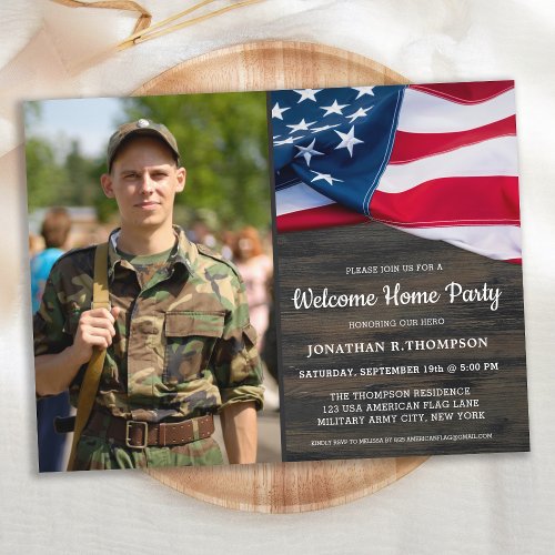 Military Welcome Home Party American Flag Invitation Postcard