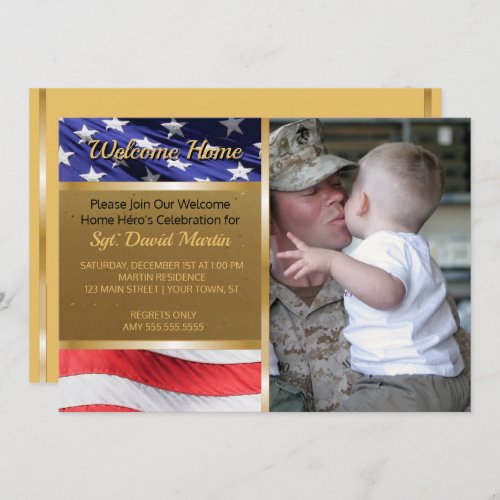 Military Welcome Home Party Flag Photo Invitation