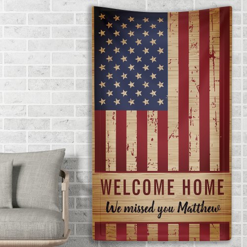 Military Welcome Home Party Rustic American Flag Banner
