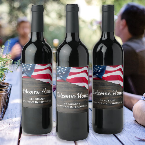 Military Welcome Home Party Usa American Flag Wine Label