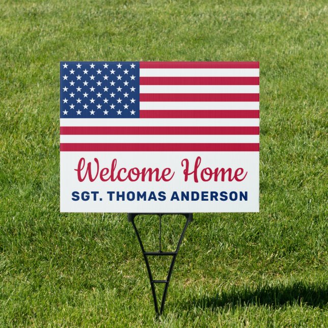 Military Welcome Home Red White Blue American Flag Sign (Insitu)