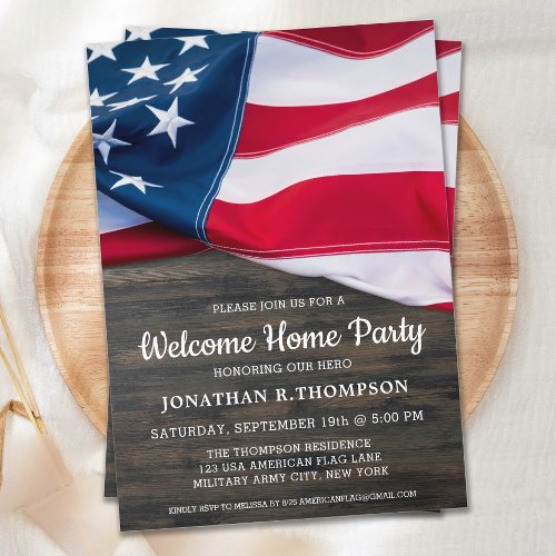 Military Welcome Home Usa American Flag Patriotic Invitation