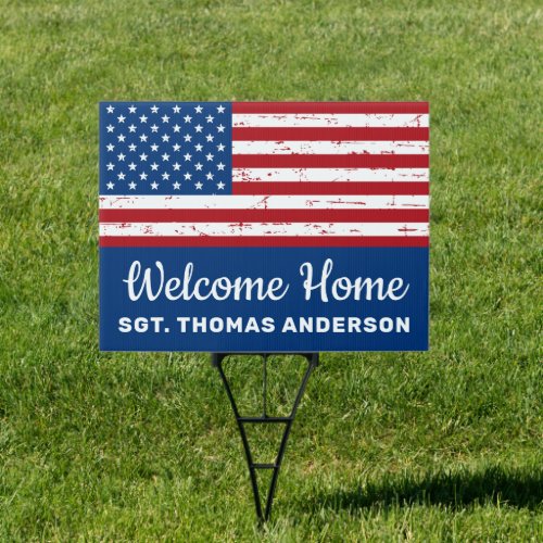 Military Welcome Home USA American Flag Yard Sign