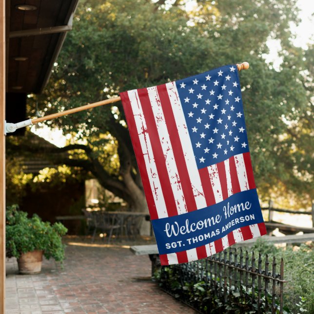 Military Welcome Home USA American House Flag (In SItu)