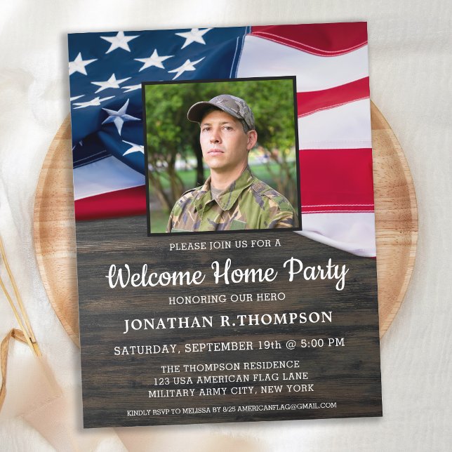 Military Welcome Home USA Patriotic American Flag Invitation Postcard (Creator Uploaded)