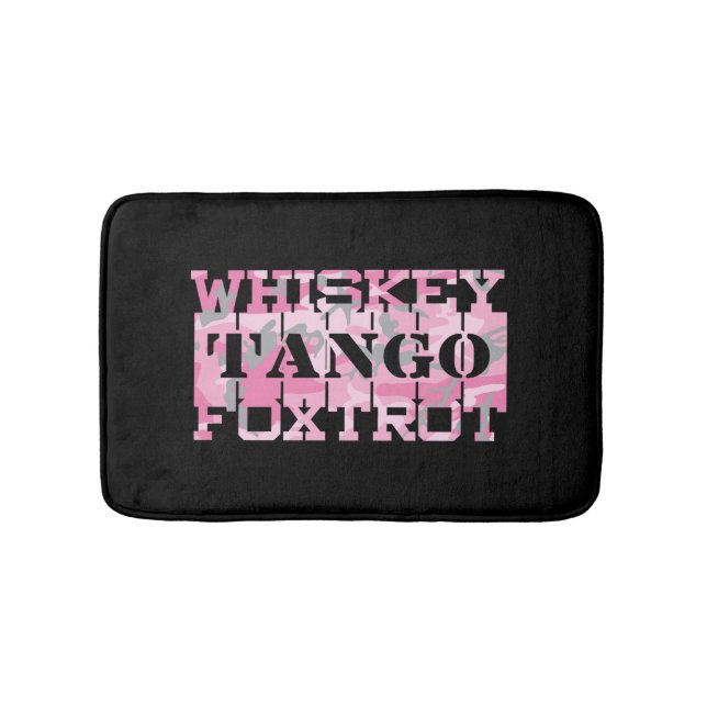 Military Whiskey Tango Foxtrot Pink Camo Bath Mat (Front)