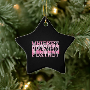 Military Whiskey Tango Foxtrot Pink Camo Ceramic Ornament
