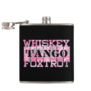 Military Whiskey Tango Foxtrot Pink Camo Flask