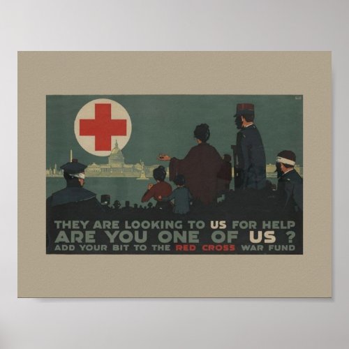 Military Women World War 1 Red Cross War Fund Poster