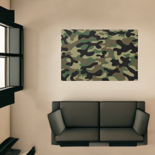 Military Woodland Camouflage Pattern  Rug