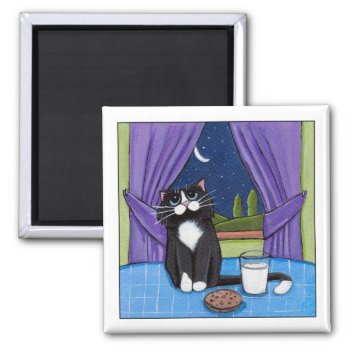 Milk And A Cookie - Cat Magnet by LisaMarieArt at Zazzle