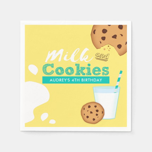 Milk and Chocolate Chip Cookies Birthday Party Paper Napkins (Front)