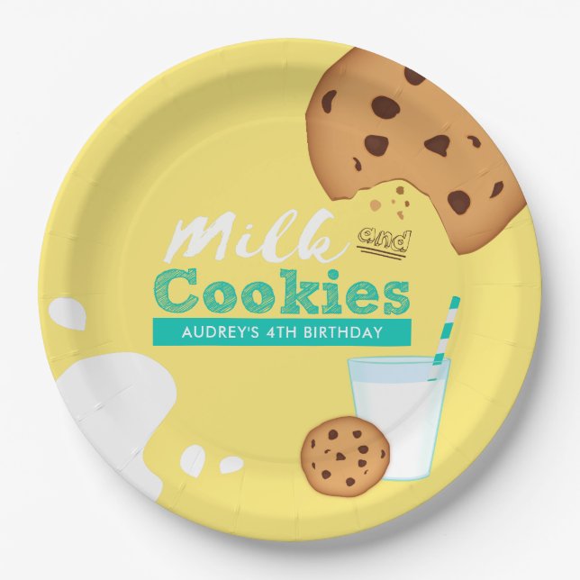 Milk and Chocolate Chip Cookies Birthday Party Paper Plates (Front)