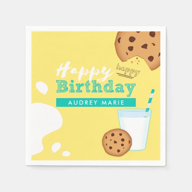 Milk and Chocolate Chip Cookies Happy Birthday Napkins (Front)