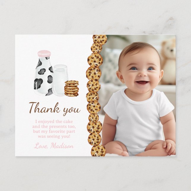 Milk and cookie birthday party thank you favor postcard (Front)
