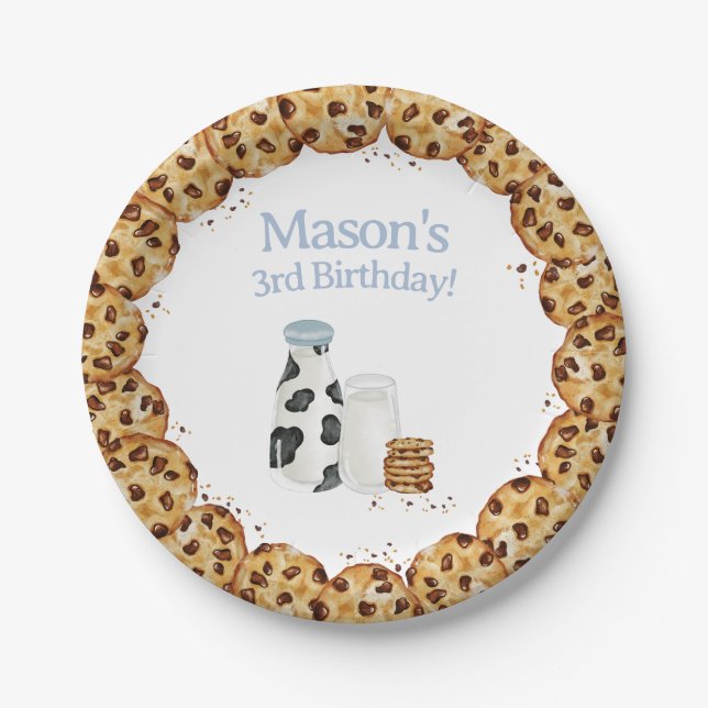 Milk and Cookie crumb Blue Birthday party table Paper Plates (Front)