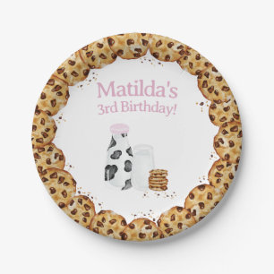 Milk and Cookie crumb Pink Birthday party table Paper Plates