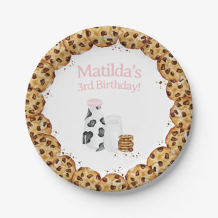 Milk and Cookie crumb Pink Birthday party table Paper Plates