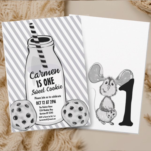 Milk and Cookie Mouse First Birthday Invitation (Creator Uploaded)