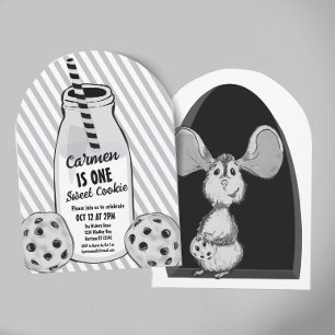 Milk and Cookie Mouse Sweet First Birthday Invitation