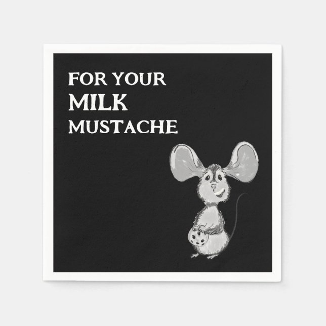 Milk and Cookie Mustache Mouse First Birthday Napkins (Front)