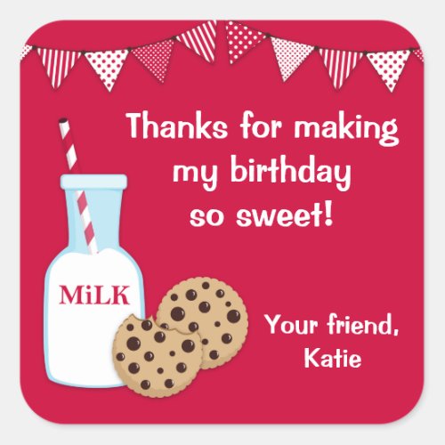 Milk and Cookie Party Thank You Sticker