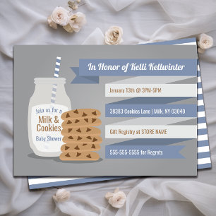Milk and Cookies Baby Shower Blue Striped Theme Invitation
