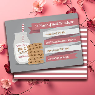 Milk and Cookies Baby Shower – Pink Striped Party Invitation