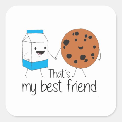 Milk and Cookies Best Friends BFF Friendship Art Square Sticker